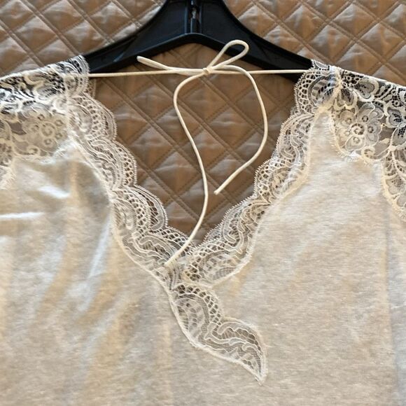 Sandro Paris Linen Long Sleeve Top with Lace Detail. Off White. Size 3 (L). - Picture 9 of 12